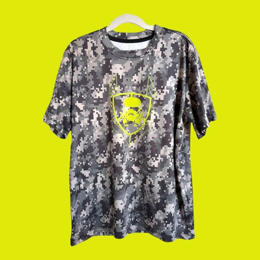 5/$35 Star Wars Boys Shirt Sz XL 14 16 Digital Gray Camo Lime Stormtrooper